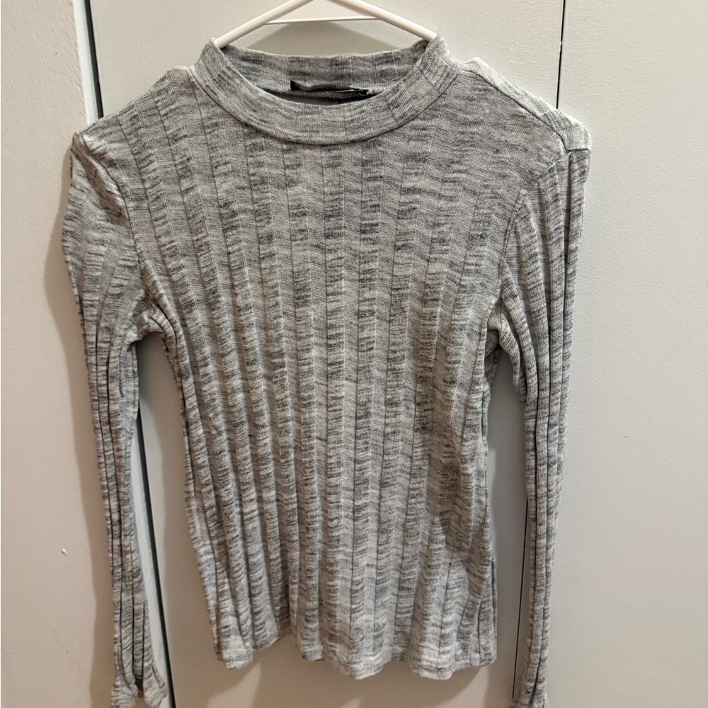 Mango Light Gray Ribbed Blouse